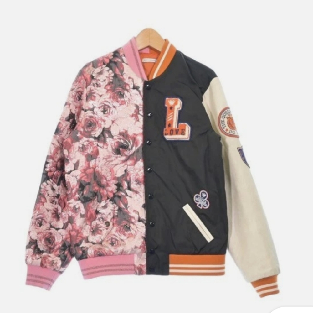 Floral and Black with Leather Sleeve Kids Jacket Size 3